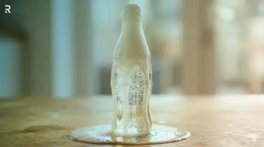 A clear glass soda bottle with foam spilling around its base on a wooden table, a visual metaphor for climaxing too soon