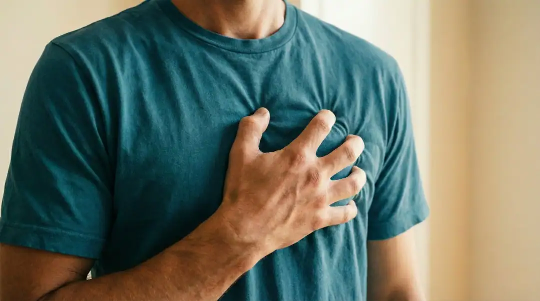 A man holding his chest